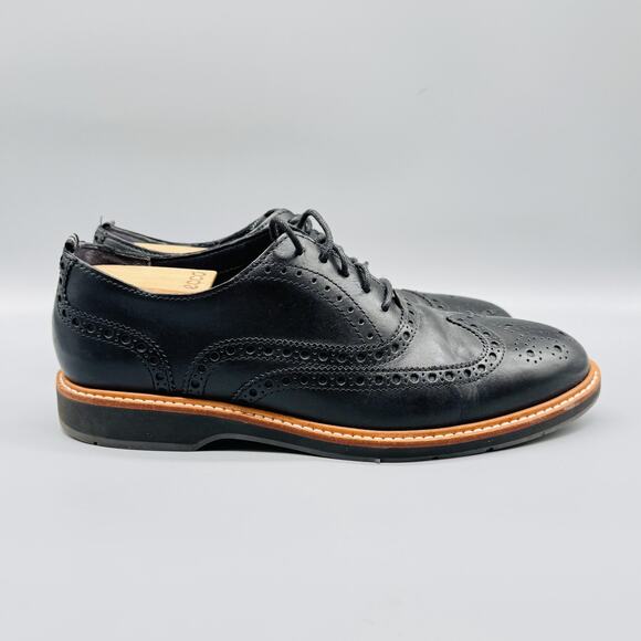 Cole Haan Shoes Mens 8.5 Black Leather Grand 360 Wingtip Oxford Brogue Dress - Picture 1 of 12